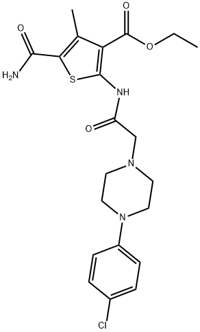 ethyl 5-carbamoyl-2-(2-(4-(4-chlorophenyl)piperazin-1-yl)acetamido)-4-methylthiophene-3-carboxylate Structure