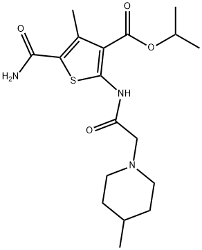 isopropyl 5-carbamoyl-4-methyl-2-(2-(4-methylpiperidin-1-yl)acetamido)thiophene-3-carboxylate Structure