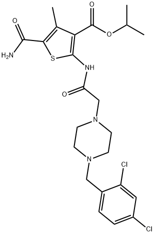 isopropyl 5-carbamoyl-2-(2-(4-(2,4-dichlorobenzyl)piperazin-1-yl)acetamido)-4-methylthiophene-3-carboxylate Structure