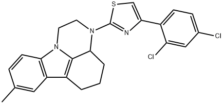 4-(2,4-dichlorophenyl)-2-(8-methyl-3a,4,5,6-tetrahydro-1H-pyrazino[3,2,1-jk]carbazol-3(2H)-yl)thiazole 구조식 이미지