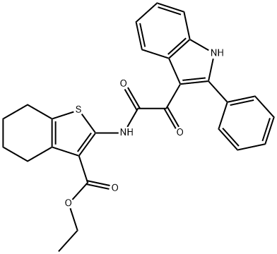 ethyl 2-(2-oxo-2-(2-phenyl-1H-indol-3-yl)acetamido)-4,5,6,7-tetrahydrobenzo[b]thiophene-3-carboxylate 구조식 이미지