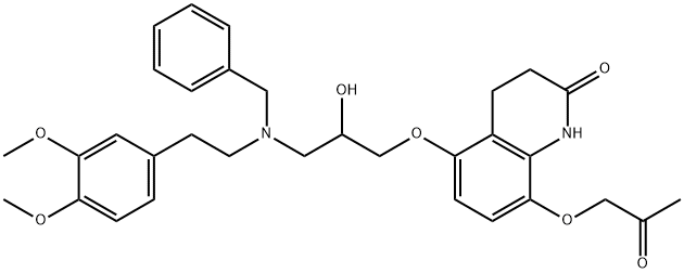 5-(3-(benzyl(3,4-dimethoxyphenethyl)amino)-2-hydroxypropoxy)-8-(2-oxopropoxy)-3,4-dihydroquinolin-2(1H)-one(WXG02851) 구조식 이미지