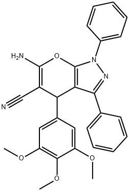 6-amino-1,3-diphenyl-4-(3,4,5-trimethoxyphenyl)-1,4-dihydropyrano[2,3-c]pyrazole-5-carbonitrile Structure