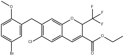 ethyl 7-(5-bromo-2-methoxybenzyl)-6-chloro-2-(trifluoromethyl)-2H-chromene-3-carboxylate 구조식 이미지