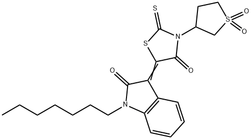 (3Z)-3-[3-(1,1-dioxidotetrahydrothiophen-3-yl)-4-oxo-2-thioxo-1,3-thiazolidin-5-ylidene]-1-heptyl-1,3-dihydro-2H-indol-2-one 구조식 이미지
