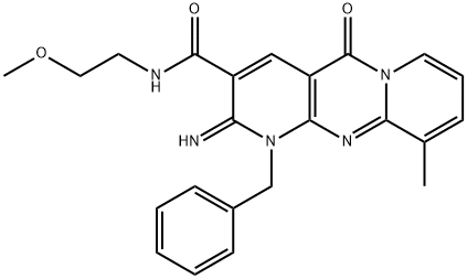 1-benzyl-2-imino-N-(2-methoxyethyl)-10-methyl-5-oxo-1,5-dihydro-2H-dipyrido[1,2-a:2,3-d]pyrimidine-3-carboxamide 구조식 이미지