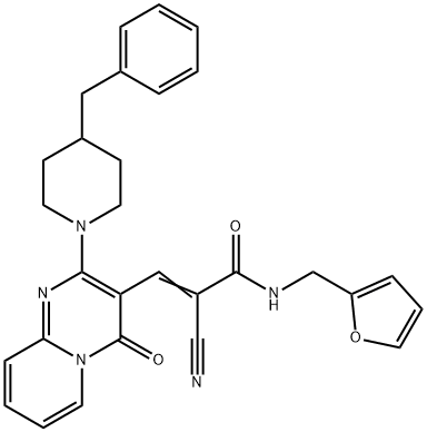 (2E)-3-[2-(4-benzylpiperidin-1-yl)-4-oxo-4H-pyrido[1,2-a]pyrimidin-3-yl]-2-cyano-N-(furan-2-ylmethyl)prop-2-enamide Structure