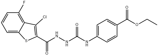 ethyl 4-(2-(3-chloro-4-fluorobenzo[b]thiophene-2-carbonyl)hydrazinecarboxamido)benzoate 구조식 이미지