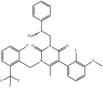 830346-50-4 3-[(2R)-2-Amino-2-phenylethyl]-5-(2-fluoro-3-methoxyphenyl)-1-[[2-fluoro-6-(trifluoromethyl)phenyl]methyl]-6-methyl-2,4(1H,3H)-pyrimidinedione