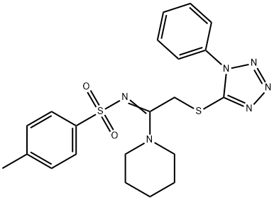 4-methyl-N-[(1Z)-2-[(1-phenyl-1H-tetrazol-5-yl)sulfanyl]-1-(piperidin-1-yl)ethylidene]benzenesulfonamide 구조식 이미지
