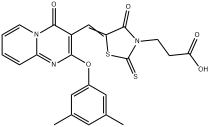3-[(5Z)-5-{[2-(3,5-dimethylphenoxy)-4-oxo-4H-pyrido[1,2-a]pyrimidin-3-yl]methylidene}-4-oxo-2-thioxo-1,3-thiazolidin-3-yl]propanoic acid Structure