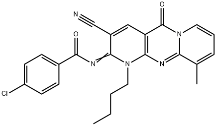 N-(1-butyl-3-cyano-10-methyl-5-oxo-1,5-dihydro-2H-dipyrido[1,2-a:2,3-d]pyrimidin-2-ylidene)-4-chlorobenzamide 구조식 이미지