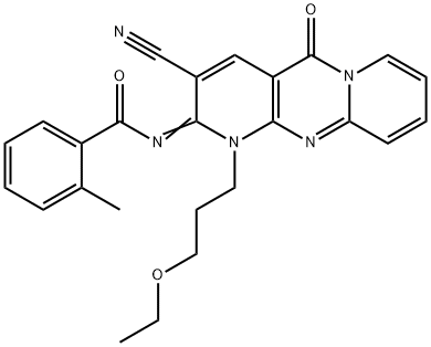 N-[3-cyano-1-(3-ethoxypropyl)-5-oxo-1,5-dihydro-2H-dipyrido[1,2-a:2,3-d]pyrimidin-2-ylidene]-2-methylbenzamide Structure