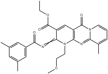 ethyl 2-[(3,5-dimethylbenzoyl)imino]-1-(2-methoxyethyl)-10-methyl-5-oxo-1,5-dihydro-2H-dipyrido[1,2-a:2,3-d]pyrimidine-3-carboxylate 구조식 이미지