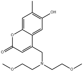 4-{[bis(2-methoxyethyl)ammonio]methyl}-7-methyl-2-oxo-2H-chromen-6-olate 구조식 이미지