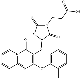 3-[(5Z)-5-{[2-(2-methylphenoxy)-4-oxo-4H-pyrido[1,2-a]pyrimidin-3-yl]methylidene}-4-oxo-2-thioxo-1,3-thiazolidin-3-yl]propanoic acid Structure