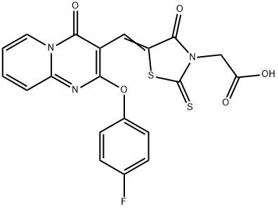 [(5Z)-5-{[2-(4-fluorophenoxy)-4-oxo-4H-pyrido[1,2-a]pyrimidin-3-yl]methylidene}-4-oxo-2-thioxo-1,3-thiazolidin-3-yl]acetic acid Structure