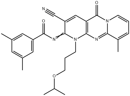 N-[3-cyano-1-(3-isopropoxypropyl)-10-methyl-5-oxo-1,5-dihydro-2H-dipyrido[1,2-a:2,3-d]pyrimidin-2-ylidene]-3,5-dimethylbenzamide 구조식 이미지