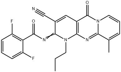 N-(3-cyano-10-methyl-5-oxo-1-propyl-1,5-dihydro-2H-dipyrido[1,2-a:2,3-d]pyrimidin-2-ylidene)-2,6-difluorobenzamide 구조식 이미지