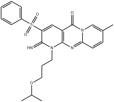 2-imino-1-(3-isopropoxypropyl)-8-methyl-3-(phenylsulfonyl)-1,2-dihydro-5H-dipyrido[1,2-a:2,3-d]pyrimidin-5-one 구조식 이미지