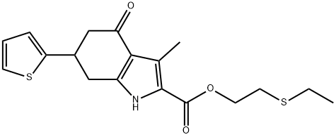 2-(ethylthio)ethyl 3-methyl-4-oxo-6-(thiophen-2-yl)-4,5,6,7-tetrahydro-1H-indole-2-carboxylate 구조식 이미지