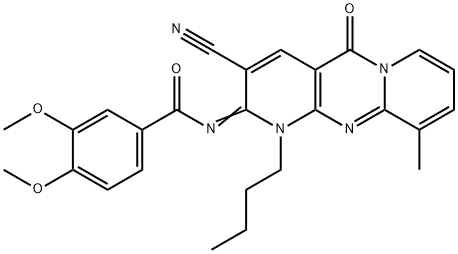 N-(1-butyl-3-cyano-10-methyl-5-oxo-1,5-dihydro-2H-dipyrido[1,2-a:2,3-d]pyrimidin-2-ylidene)-3,4-dimethoxybenzamide 구조식 이미지