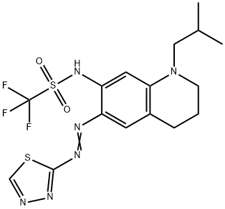 1,1,1-Trifluoro-N-[1,2,3,4-tetrahydro-1-(2-methylpropyl)-6-[2-(1,3,4-thiadiazol-2-yl)diazenyl]-7-quinolinyl]methanesulfonamide Structure