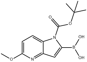 2-borono-5-methoxy-1H-Pyrrolo[3,2-b]pyridine-1-carboxylic acid 1-(1,1-dimethylethyl)ester 구조식 이미지