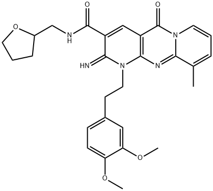 1-[2-(3,4-dimethoxyphenyl)ethyl]-2-imino-10-methyl-5-oxo-N-(tetrahydrofuran-2-ylmethyl)-1,5-dihydro-2H-dipyrido[1,2-a:2',3'-d]pyrimidine-3-carboxamide 구조식 이미지