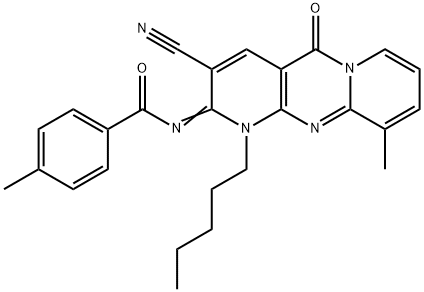 N-(3-cyano-10-methyl-5-oxo-1-pentyl-1,5-dihydro-2H-dipyrido[1,2-a:2,3-d]pyrimidin-2-ylidene)-4-methylbenzamide 구조식 이미지