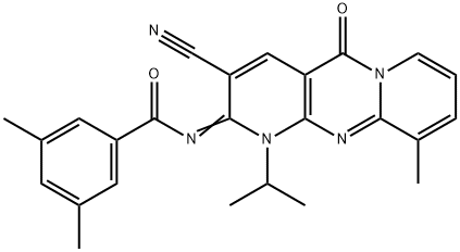 N-(3-cyano-1-isopropyl-10-methyl-5-oxo-1,5-dihydro-2H-dipyrido[1,2-a:2,3-d]pyrimidin-2-ylidene)-3,5-dimethylbenzamide 구조식 이미지