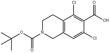 2-(tert-부톡시카르보닐)-5,7-디클로로-1,2,3,4-테트라히드로이소퀴놀린-6-카르복실산 구조식 이미지