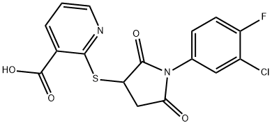 2-{[1-(3-chloro-4-fluorophenyl)-2,5-dioxopyrrolidin-3-yl]sulfanyl}pyridine-3-carboxylic acid 구조식 이미지