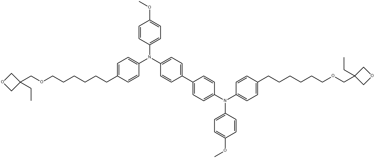 N4,N4'-bis(4-((6-((3-ethyloxetan-3-yl)methoxy)hexyl)oxy)phenyl)-N4,N4'-bis(4-methoxyphenyl)-[1,1'-biphenyl]-4,4'-diamine 구조식 이미지