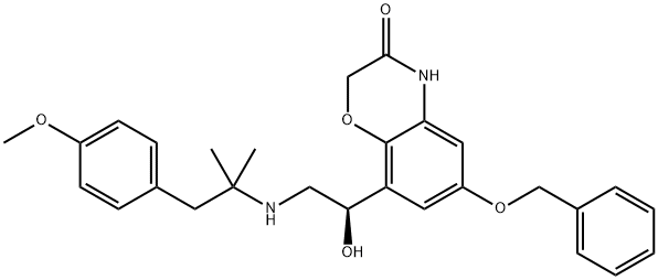 8-[(1R)-1-Hydroxy-2-[[2-(4-methoxyphenyl)-1,1-dimethylethyl]amino]ethyl]-6-(phenylmethoxy)-2H-1,4-benzoxazin-3(4H)-one 구조식 이미지