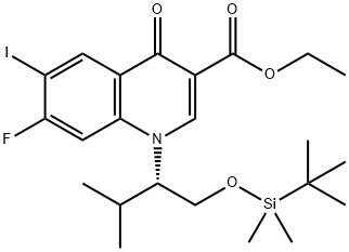 (S)-ethyl 1-(1-((tert-butyldimethylsilyl)oxy)-3-methylbutan-2-yl)-7-fluoro-6-iodo-4-oxo-1,4-dihydroquinoline-3-carboxylate 구조식 이미지