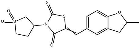 3-(1,1-dioxidotetrahydro-3-thienyl)-5-[(2-methyl-2,3-dihydro-1-benzofuran-5-yl)methylene]-2-thioxo-1,3-thiazolidin-4-one 구조식 이미지