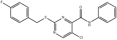 5-chloro-2-[(4-fluorobenzyl)sulfanyl]-N-phenylpyrimidine-4-carboxamide Structure