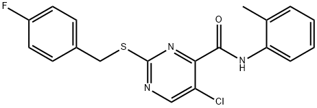 5-chloro-2-[(4-fluorobenzyl)sulfanyl]-N-(2-methylphenyl)pyrimidine-4-carboxamide 구조식 이미지