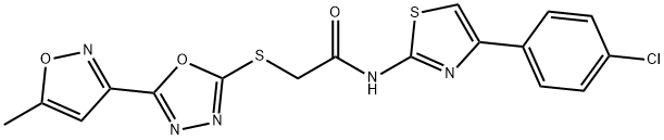 N-[4-(4-chlorophenyl)-1,3-thiazol-2-yl]-2-{[5-(5-methyl-3-isoxazolyl)-1,3,4-oxadiazol-2-yl]sulfanyl}acetamide 구조식 이미지