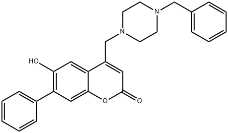 4-[(4-benzylpiperazin-1-ium-1-yl)methyl]-2-oxo-7-phenyl-2H-chromen-6-olate 구조식 이미지