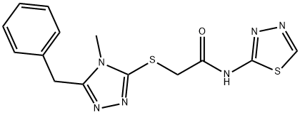 2-[(5-benzyl-4-methyl-4H-1,2,4-triazol-3-yl)thio]-N-(1,3,4-thiadiazol-2-yl)acetamide 구조식 이미지