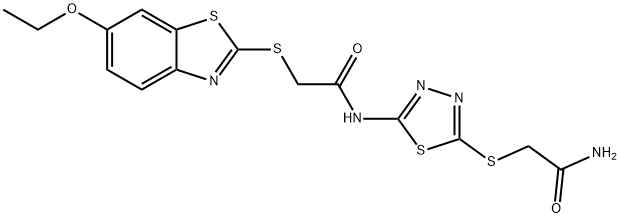 N-{5-[(2-amino-2-oxoethyl)sulfanyl]-1,3,4-thiadiazol-2-yl}-2-[(6-ethoxy-1,3-benzothiazol-2-yl)sulfanyl]acetamide 구조식 이미지