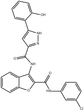 N-{2-[(3-chlorophenyl)carbamoyl]-1-benzofuran-3-yl}-5-(2-hydroxyphenyl)-1H-pyrazole-3-carboxamide Structure