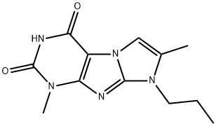 2,7-Dimethyl-1-propyl-1H,7H-1,3a,5,7,8-pentaaza-cyclopenta[a]indene-4,6-dione 구조식 이미지