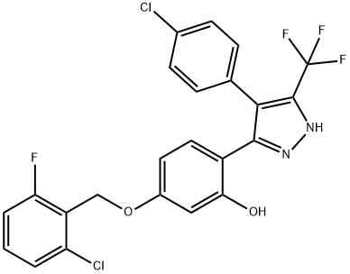 5-[(2-chloro-6-fluorobenzyl)oxy]-2-[4-(4-chlorophenyl)-3-(trifluoromethyl)-1H-pyrazol-5-yl]phenol 구조식 이미지