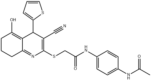N-(4-acetamidophenyl)-2-((3-cyano-5-hydroxy-4-(thiophen-2-yl)-4,6,7,8-tetrahydroquinolin-2-yl)thio)acetamide Structure