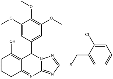 2-((2-chlorobenzyl)thio)-9-(3,4,5-trimethoxyphenyl)-5,6,7,9-tetrahydro-[1,2,4]triazolo[5,1-b]quinazolin-8-ol 구조식 이미지