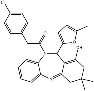 2-(4-chlorophenyl)-1-(1-hydroxy-3,3-dimethyl-11-(5-methylfuran-2-yl)-3,4-dihydro-2H-dibenzo[b,e][1,4]diazepin-10(11H)-yl)ethanone Structure