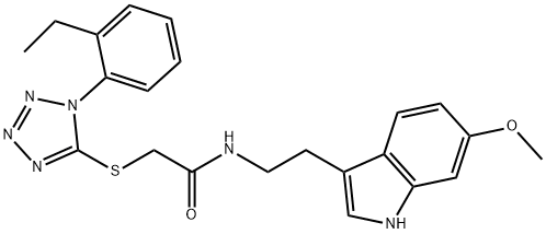 2-{[1-(2-ethylphenyl)-1H-tetraazol-5-yl]sulfanyl}-N-[2-(6-methoxy-1H-indol-3-yl)ethyl]acetamide 구조식 이미지